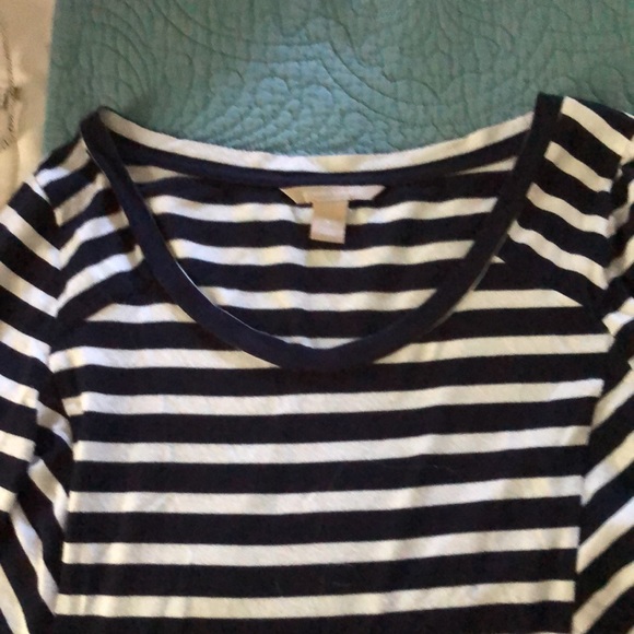 Bold deep navy/white striped long sleeve top with diagonal striped detail. - Picture 5 of 7